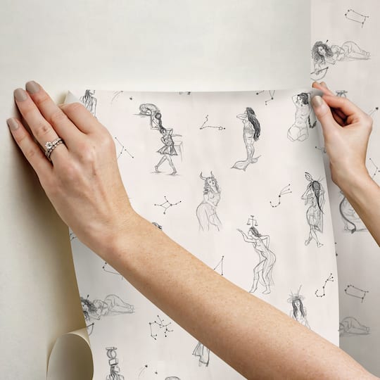 Mr. Kate Luna Zodiac Cream & Graphite Toile Peel & Stick Wallpaper